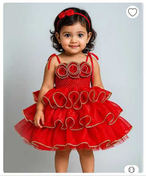 TINY MINY MEE Elastane Woven Sleeveless Floral Applique Detailed Layered Dress - Red 12 - 24 M